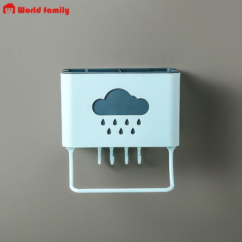 Kệ Đựng Muỗng Đũa Dán Tường kèm Móc Và Thanh Treo khăn thông minh