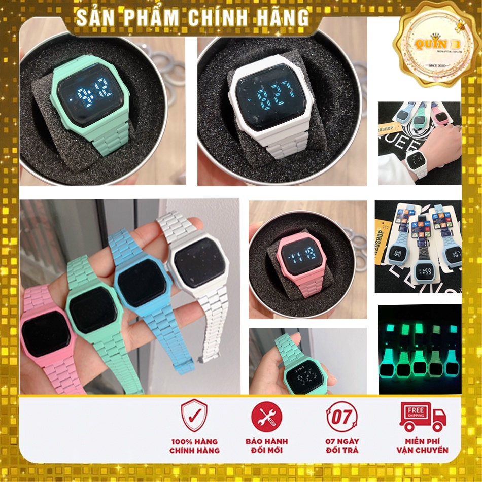 Đồng hồ cảm ứng dạ quang nữ nhiều màu - led dạ quang tự phát sáng trời tối dây kim loại