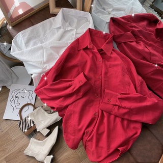 ÁO SƠ MI  ĐỎ FORM OVERSIZE