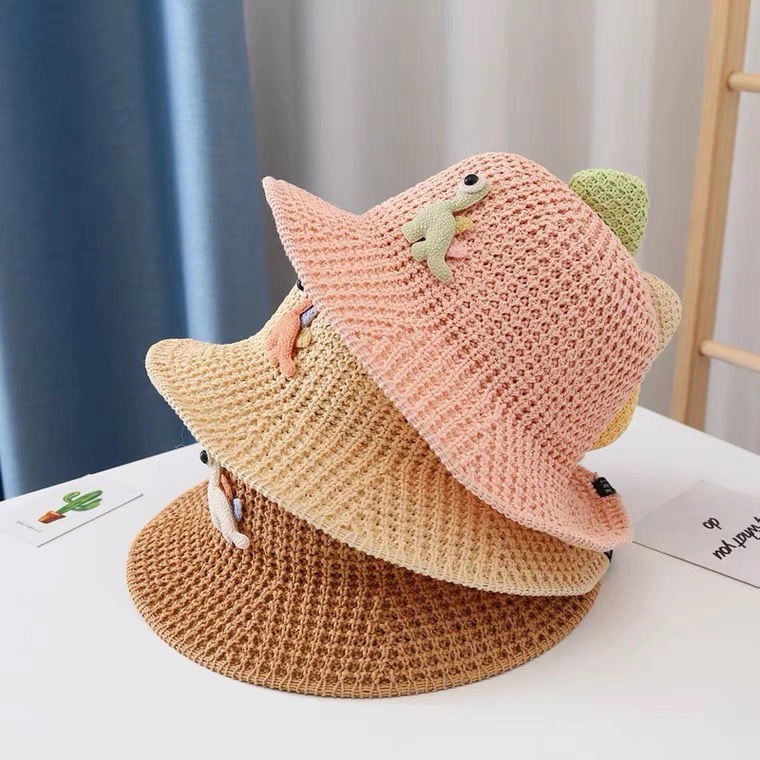 Mũ Cói Che Nắng Chống Gió In Hoạt Hình Kèm Dây Đeo Thời Trang Mùa Hè Cho Bé