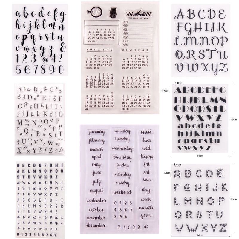 8 mẫu - Clearstamp chữ cái và lịch planner weekly Con dấu trong suốt Clear stamp silicon làm sổ tay bullet journal bujo
