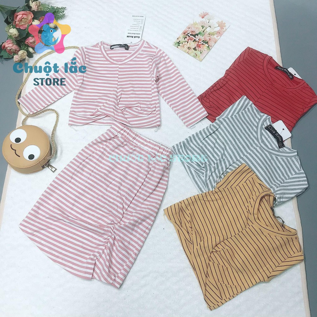 Sét áo váy bé gái dài tay kiểu áo croptop váy nhún chất cotton len tăm 4 chiều mềm mại cho bé từ 4kg đến 18kg