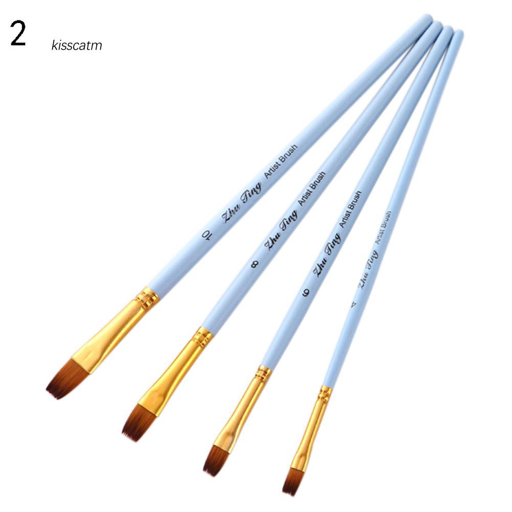 Bộ 4 Chổi Sơn và Màu Nước Chuyên Nghiệp, Đầu Chỉ Nylon có Tay Cầm Gỗ - B54