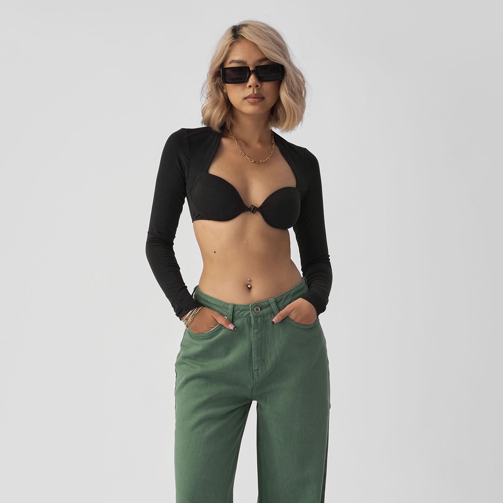 TATICHU - Áo croptop cúp ngực tay dài - Clasp Front Long Sleeve Croptop