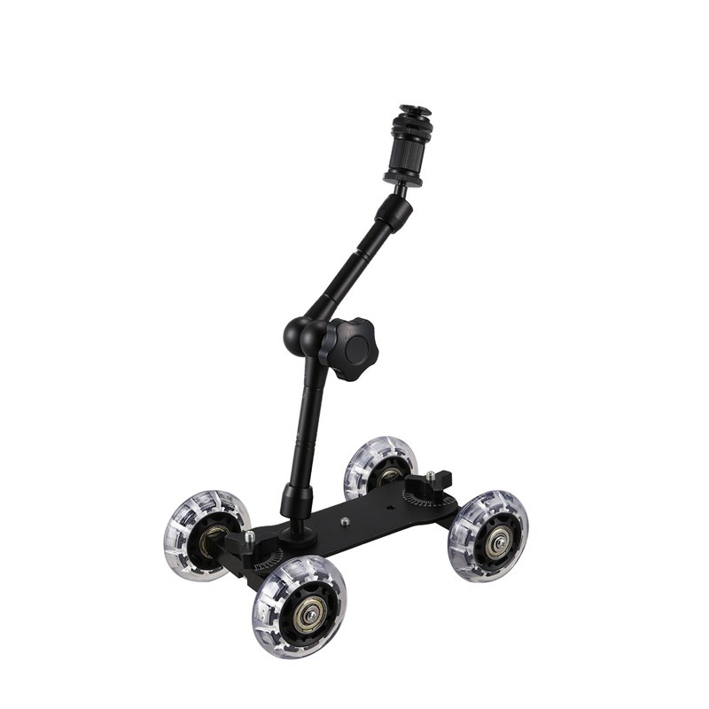 [Hot Sale]Mobile Rolling Sliding Dolly Stabilizer Skater Slider 11 Inch Articulating Magic Arm Camera Rail Stand Photography Car