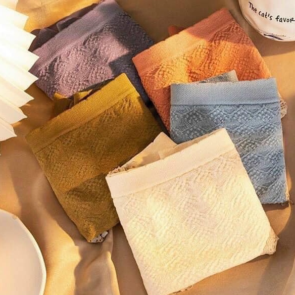 Quần lót nữ Set 5 quần chip muji nhăn ren cotton sợi tre mềm mịn kháng khuẩn full hộp