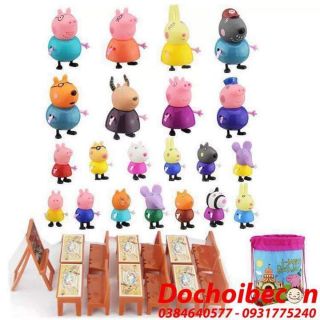 Lớp học Peppa Pig - Loại lớn 21 chú heo + Bộ bàn ghế học