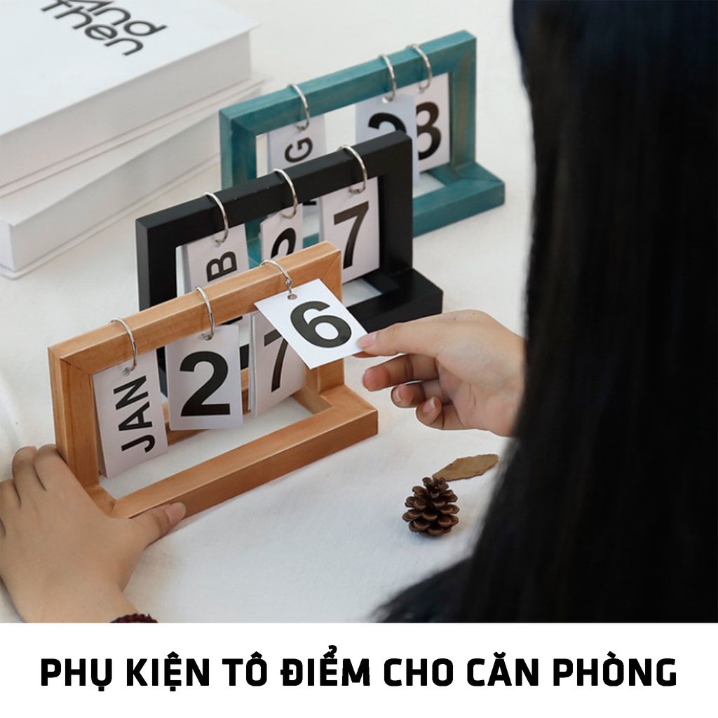 Lịch để bàn gỗ lật - Lịch lật số mini màu gỗ trang trí decor bàn làm việc tối giản