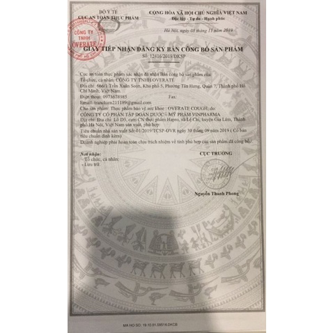 Overate Cough hỗ trợ giảm đờm , giảm ngứa họng, khang tiếng do viêm họng