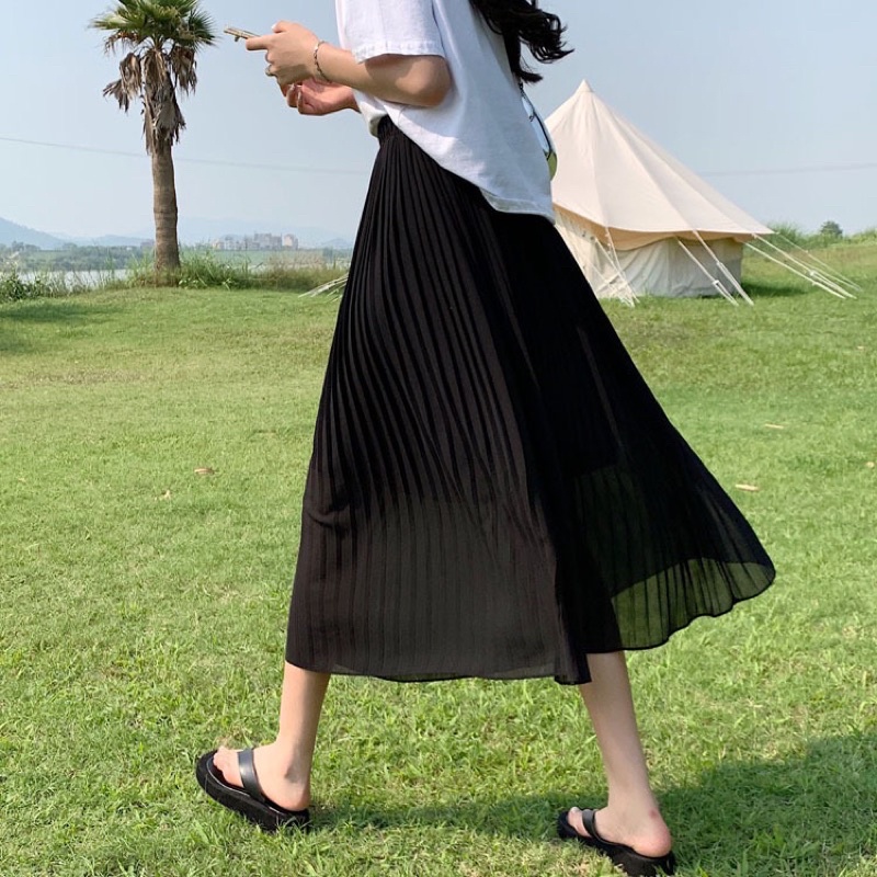 Chân váy voan dập ly dáng dài xoè QC - Lumii