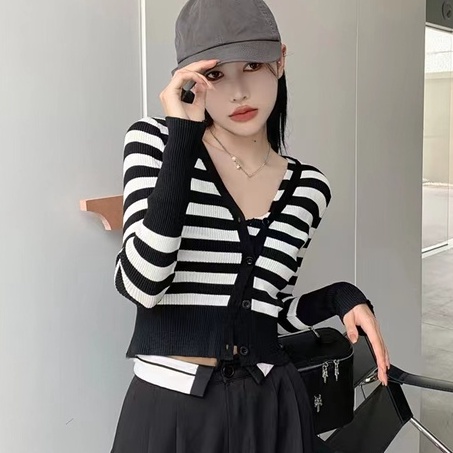 Áo cardigan ZHELIHANGFEI dệt kim họa tiết kẻ sọc thời trang cá tính