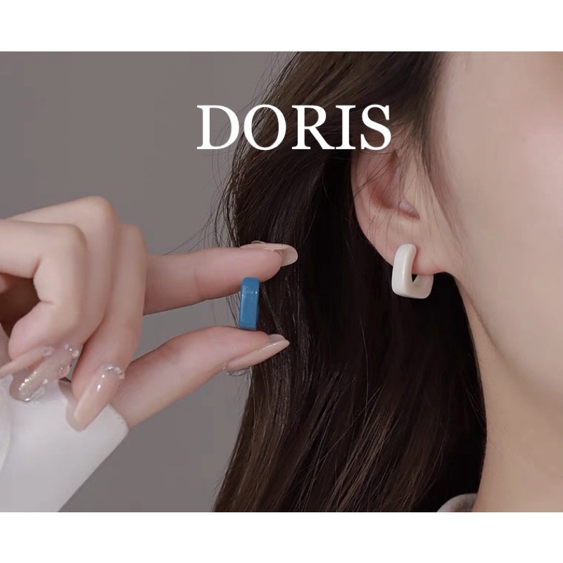 Bông tai - khuyên tai nhựa xanh trắng chuôi bạc s925 Doris Accessories