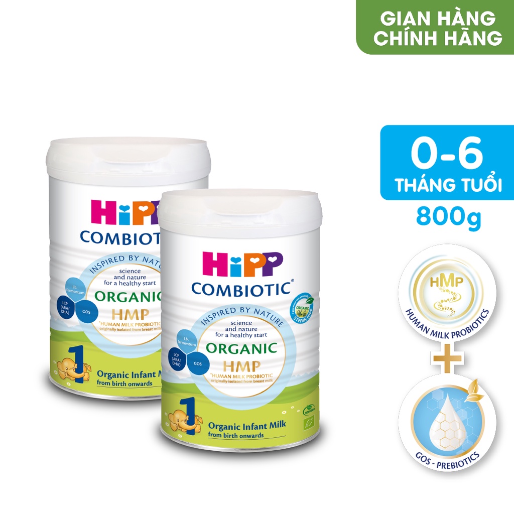 Combo 2 lon Sữa bột công thức HiPP 1 Organic Combiotic 800g (dành cho trẻ sơ sinh) (2 lon x 800g)