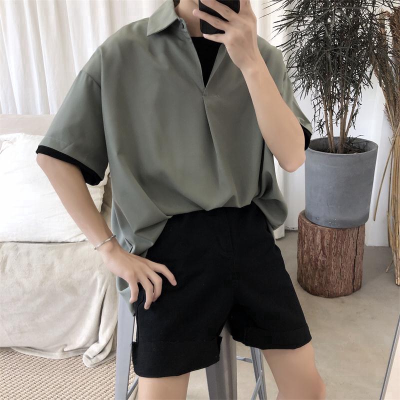 Áo sơ mi màu trơn ngắn tay phong cách Hàn Quốc thời trang | BigBuy360 - bigbuy360.vn