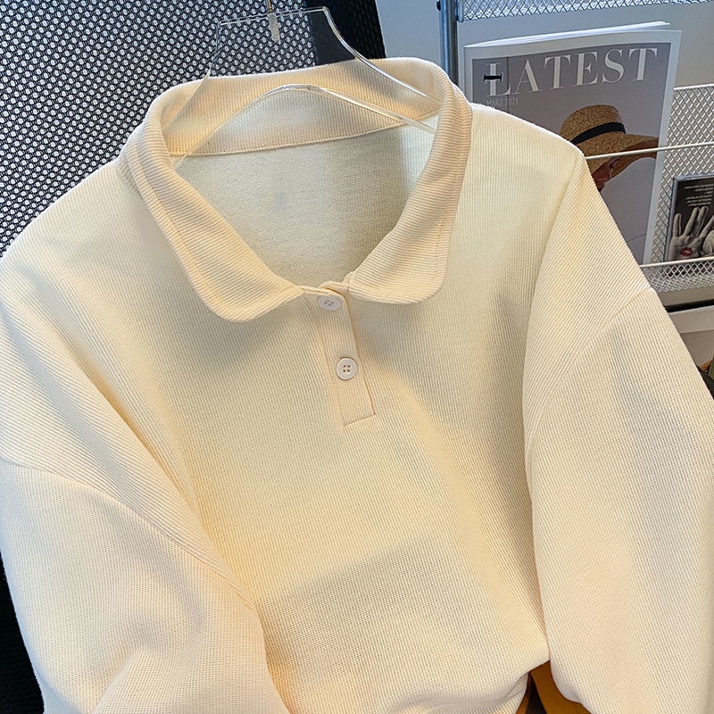 Áo Sweater Cổ Polo Màu Trơn Dễ Thương Thời Trang Mùa Thu Cho Bạn Gái