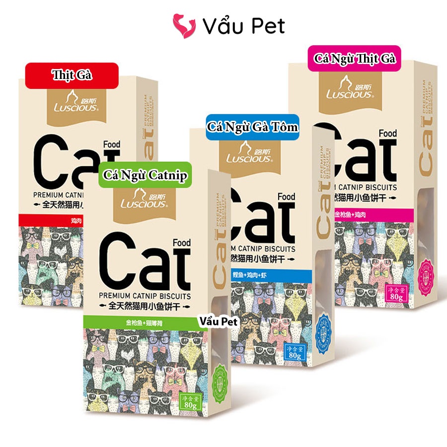 Bánh Quy Cá Luscious Cho Mèo Hỗ Trợ Tiêu Hóa - Bánh thưởng cho mèo Cat Food 80g