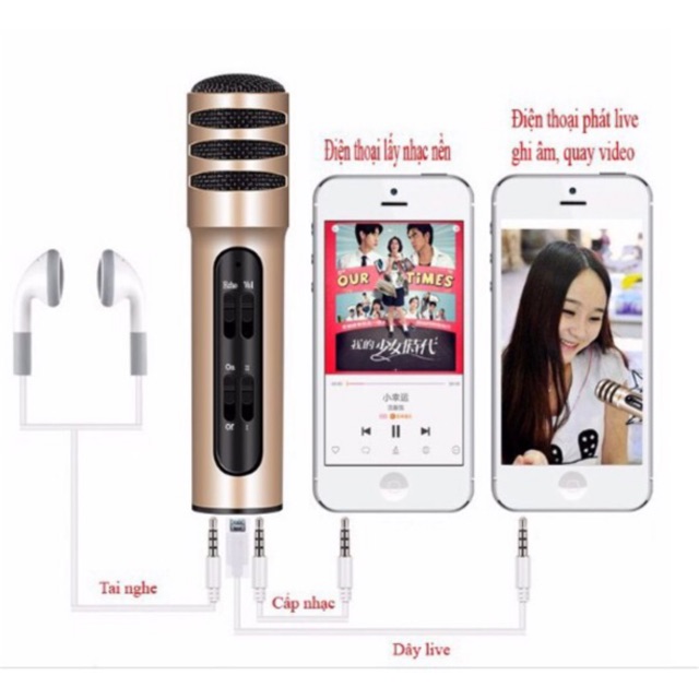 [Combo] Bộ hát karaoke, live tream trên điện thoại ( Chân đế kẹp mic 3in1 có đèn Led + Micro C7)