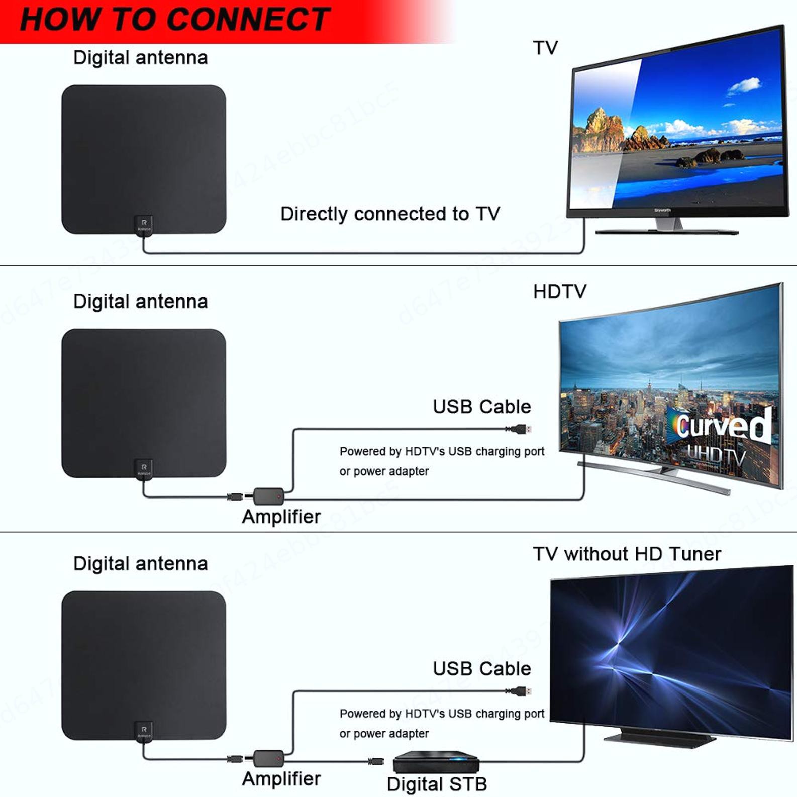 Ăng Ten Hdtv Kỹ Thuật Số Khuếch Đại Tín Hiệu 4k 1080p Hd Vhf Uhf