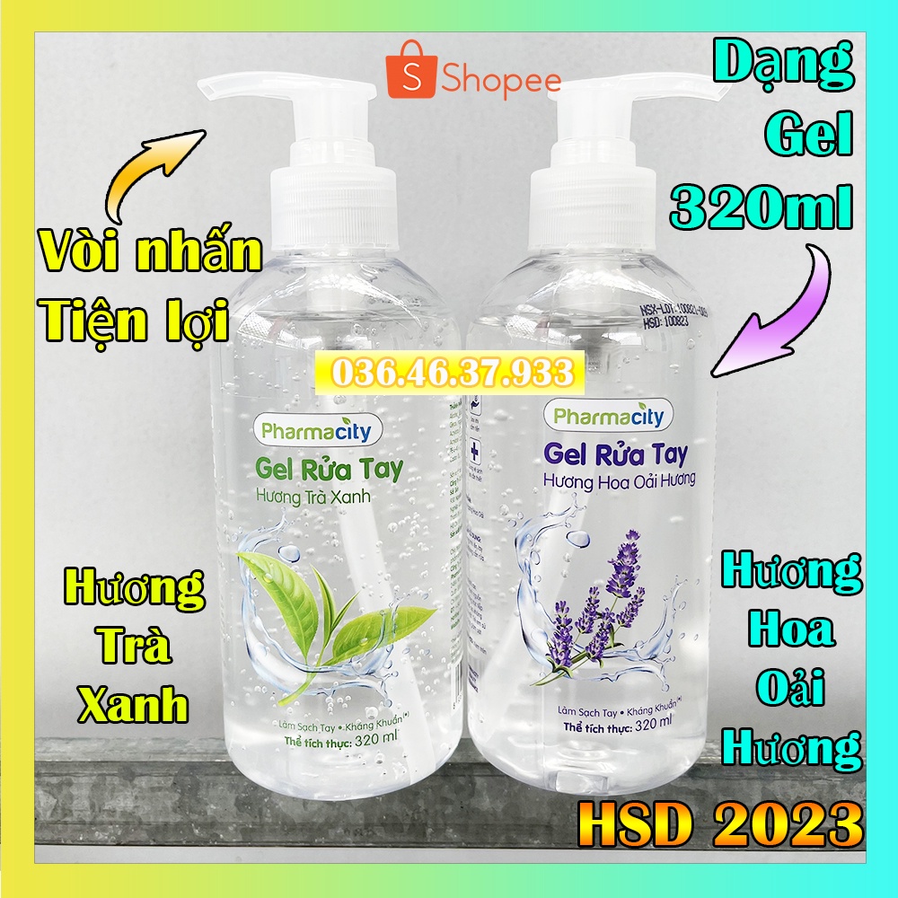 Gel rửa tay khô thơm mini 320ml Dạng Vòi Nhấn nước sát khuẩn y tế Hương Hoa Oải Hương Lavender Hạn sử dụng 2023