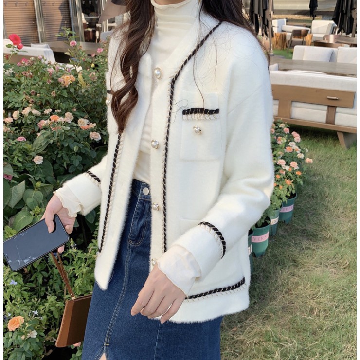 Áo khoác cardigan thiết kế phối nút kiểu ngọc trai sang trọng cho phái nữ | BigBuy360 - bigbuy360.vn
