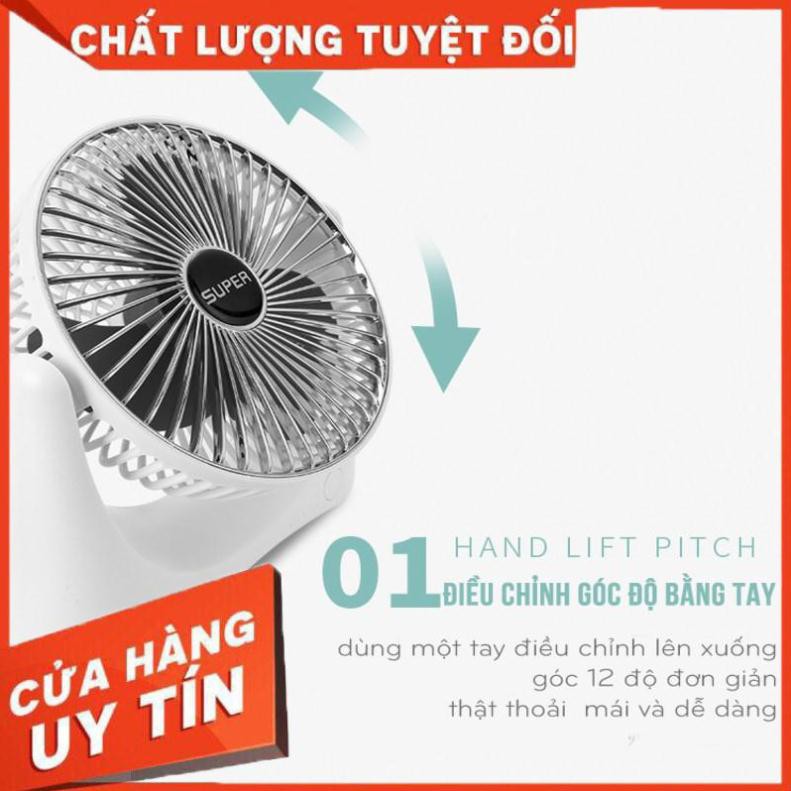 💔Sạc Tích Điện💔 Quạt Để Bàn Sạc Tích Điện Super Fan, 3 Chế Độ Mát, Để Bàn Làm Việc, Ô Tô... Bảo Hành 12 Tháng