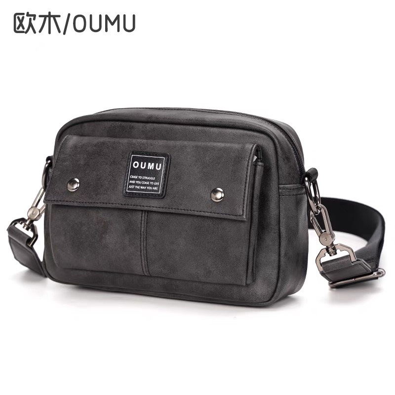 Túi Đeo Chéo Nam OUMU Da PU Cao Cấp Màu Xám Xi Măng