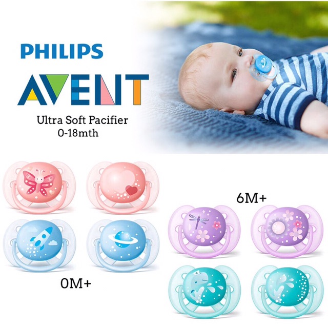 Ty ngậm siêu mềm Philips AVENT cho bé 0-6 tháng và 6-18 tháng SCF222/21