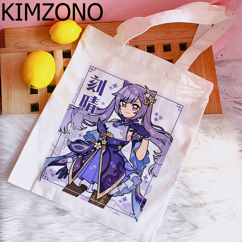 Genshin Va Chạm Hu Tao Xiao Túi Mua Sắm Vải canvas cotton Dệt Tái Sử Dụng Linh Hoạt Bosa reciclaje Sam tissu