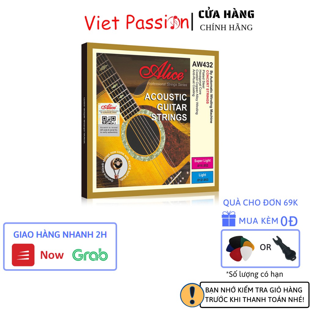 Dây đàn guitar acoustic Alice AW432 AW436 A206 A406 A407C cỡ 11 chính hãng dây sắt cho đàn ghi ta vietpassion