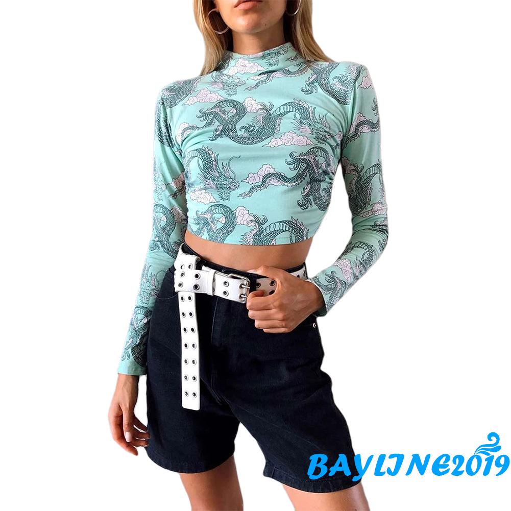 Áo Thun Lửng Dài Tay Quyến Rũ Cho Nữ