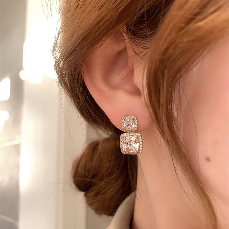 Bông Tai Mạ Bạc 925 Kiểu Hình Học Đính Kim Cương Phong Cách Mới 2022