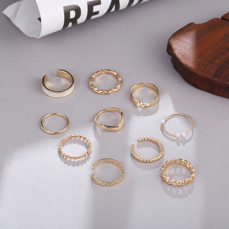 Bộ 10 nhẫn mạ vàng 18k đính ngọc trai nhân tạo thời trang
