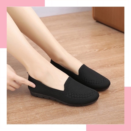 Giày Lười Nữ Slip On Vải Dệt Kim Đế Bằng - Giày Thể Thao Trung Niên Cho Mẹ Co Giãn Mềm Mại Thoáng Khí