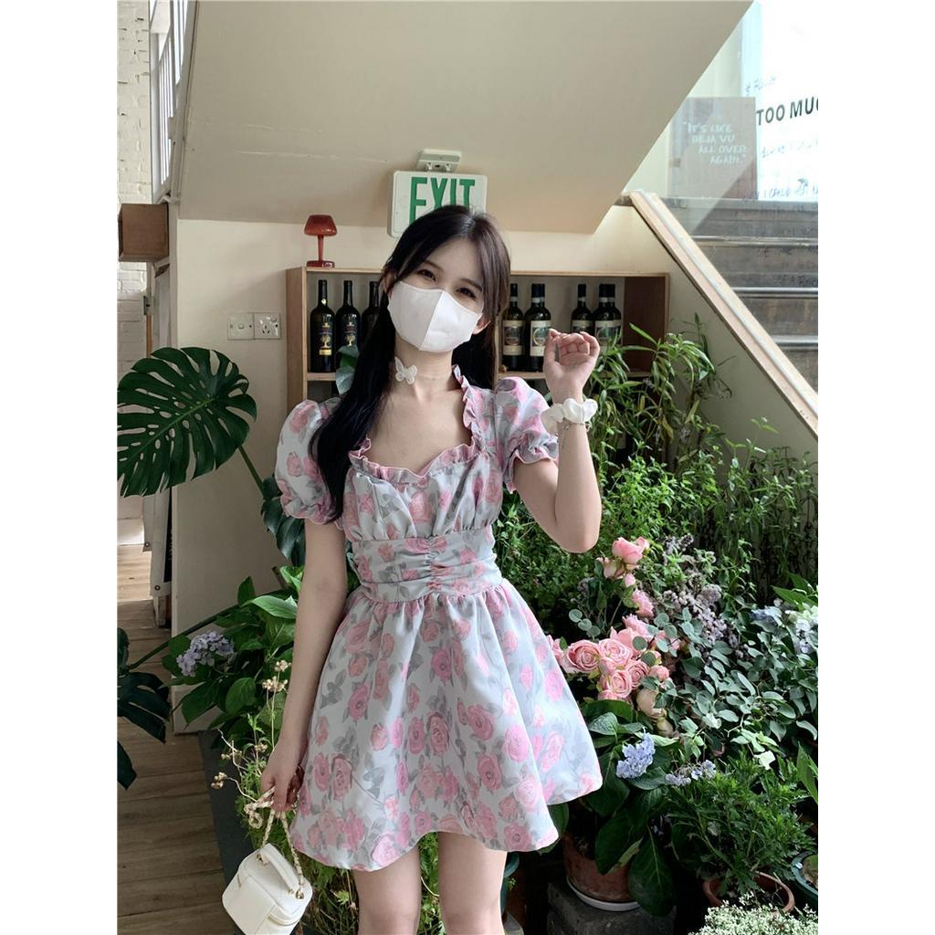 Đầm Hoa Mỏng Tay Phồng Thời Trang Nữ Xinh Xắn