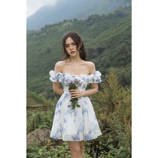 Váy nữ thiết kế trễ vai bèo nhún The Peachy- Clary Dress chấtt liệu vải tơ hoa