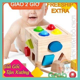 [CỰC HOT]- Hộp thả hình khối kết hợp đập bóng - đồ chơi gỗ thông minh
