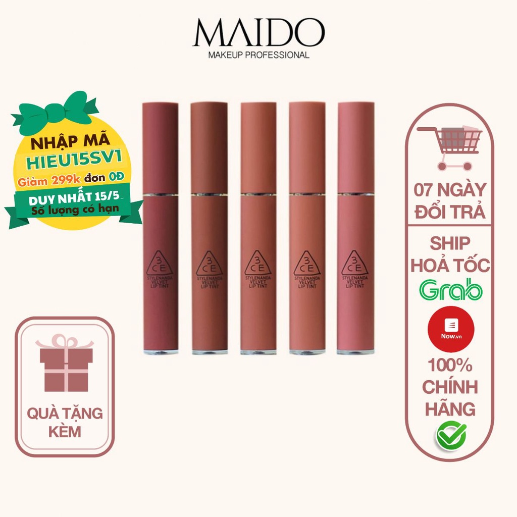 Son 3CE Velvet Lip Tint son kem lì chống dính cốc mền mịn lâu trôi S001 MAIDO cosmetics