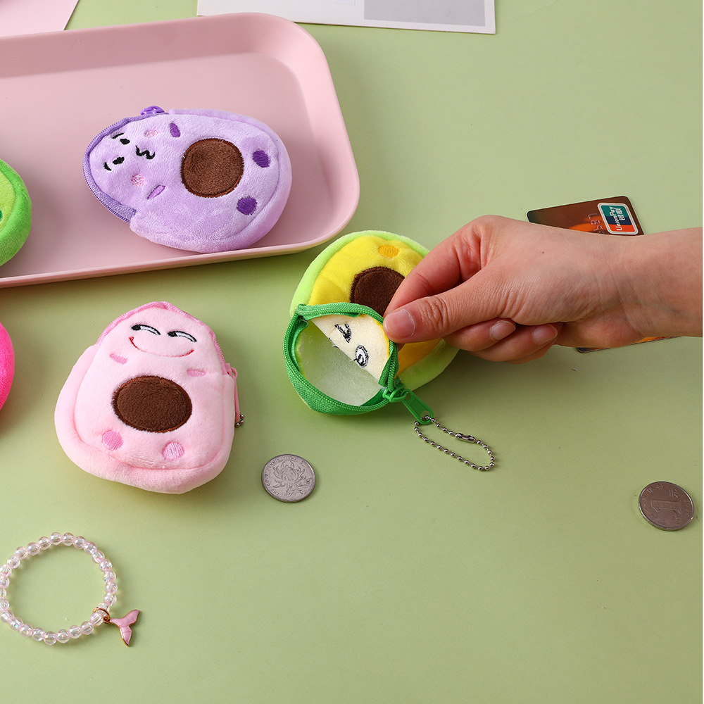 Ví tiền xu lông nhung hoạt hình Emoji trái bơ dễ thương cho trẻ em