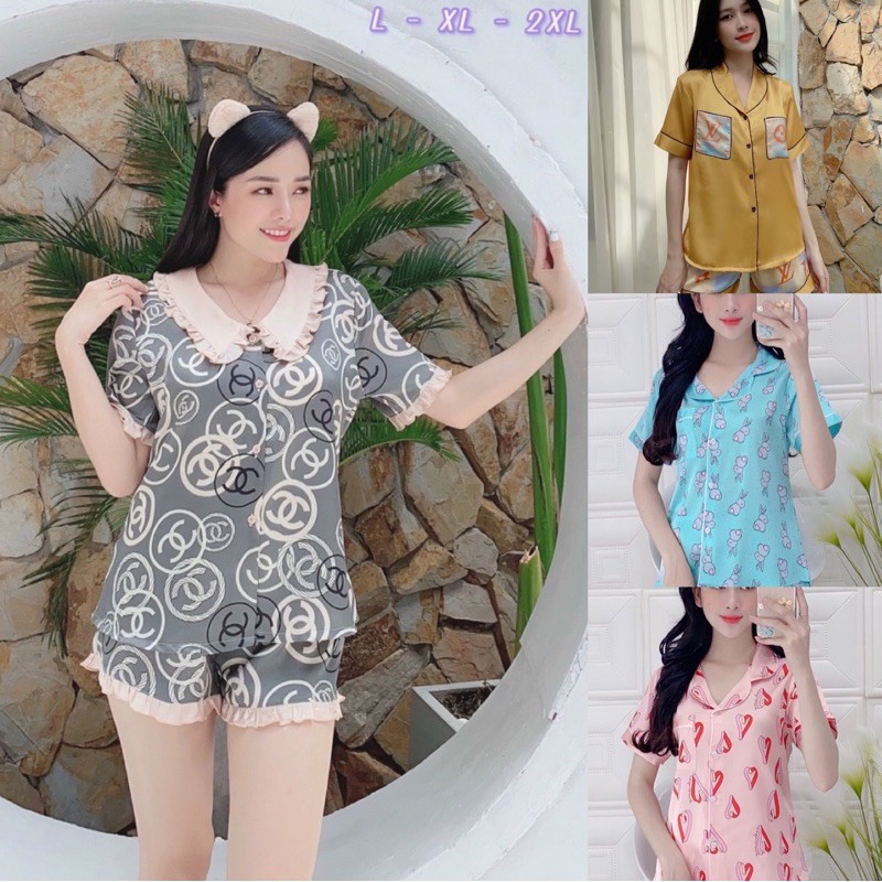 🍄 Bộ Pijama Đùi Lụa Satin Size XL-2XL ( 54kg-74kg ) quần có túi sâu .