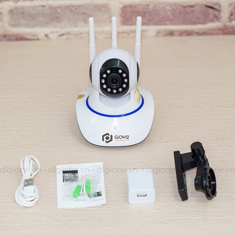 Camera  wifi Goviz 3 râu 8 LED FULL HD 3.0Mpx Siêu nét Xoay 360 độ đàm thoại 2 chiều cảnh báo chuyển động BH 5 năm