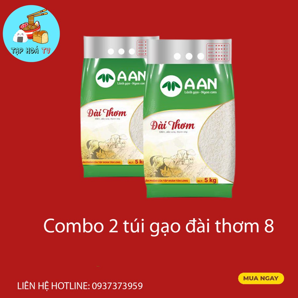 [Q. Bình Thạnh giao NGAY] Combo 2 Túi Gạo Đài Thơm 8 - Gạo Dẻo, Ngon, Mùi Thơm Nhẹ - Gạo A An Túi 5kg  (Date Mới)