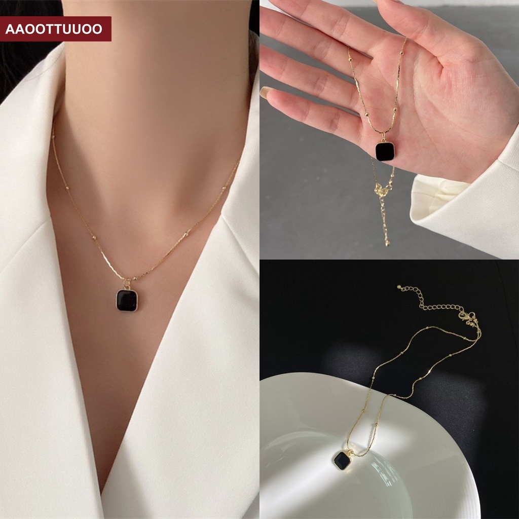 Vòng cổ mặt hình khối màu đen phong cách cá tính cho nữ