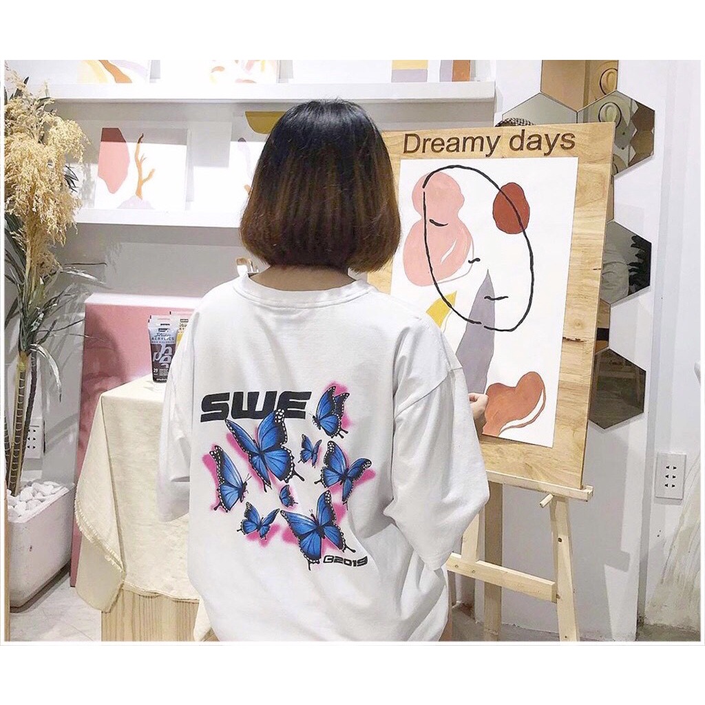 Áo Thun Nam form rộng Unisex ✅ VIDEO ẢNH THẬT SWE BƯỚM siêu Cute ✨ Áo Thun Nữ Form Rộng tay lỡ | U&I Unisex Fashion