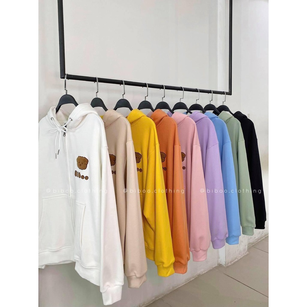 Áo Khoác Nỉ Bông Form Rộng Kéo Khóa Thêu Hình Gấu | BigBuy360 - bigbuy360.vn