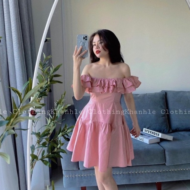 Váy Trễ Vai Hồng Phấn Dáng Xoè Siêu Xinh Có Ảnh Thật Kèm Video