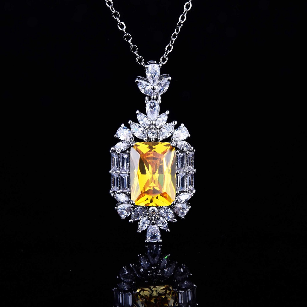 Bộ vòng cổ + bông tai + nhẫn đính đá kim cương nhân tạo siêu nhạy