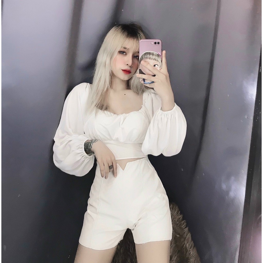 áo  kiểu xinh tay phồng nhẹ cột nơ lưng dẽ thương ảnh thật
