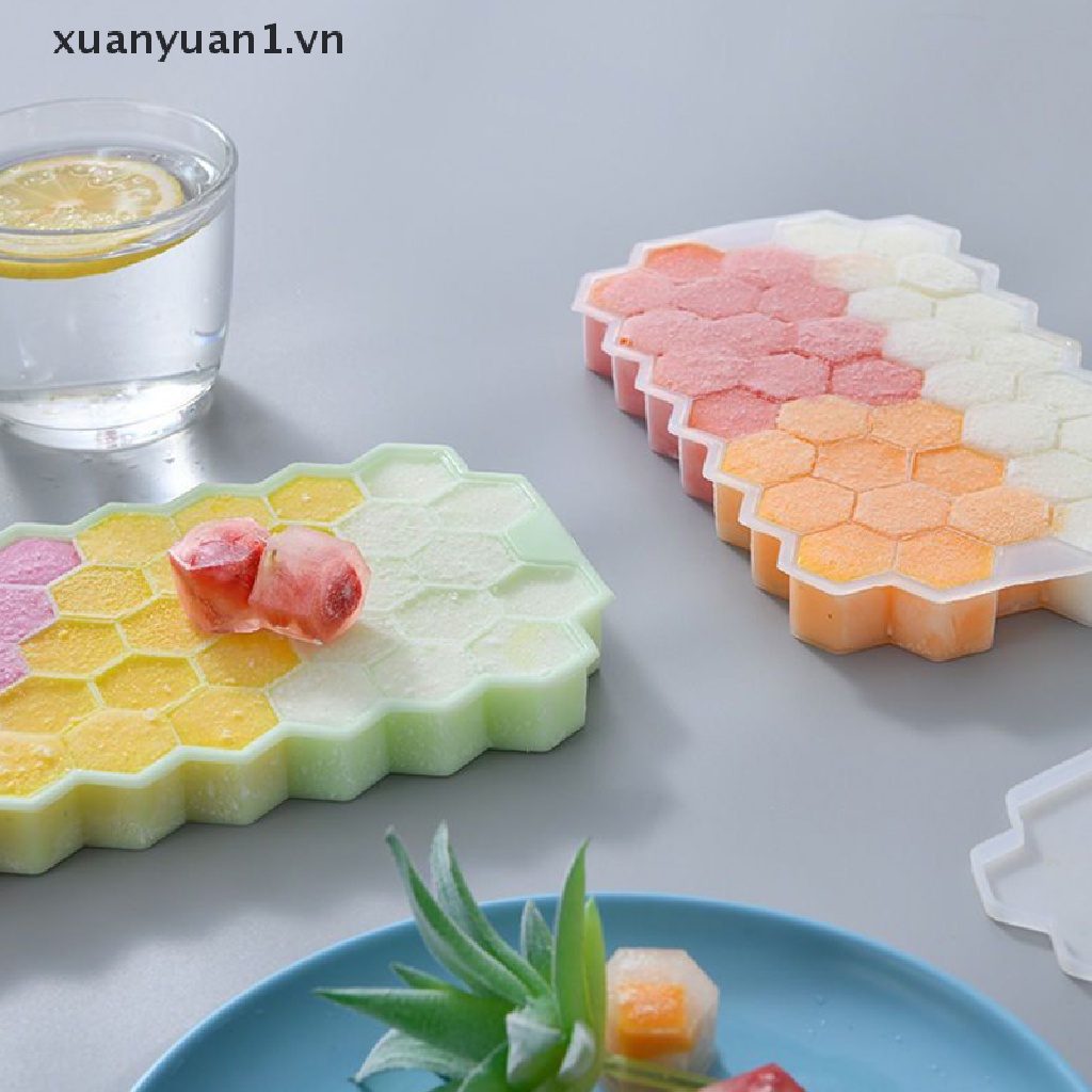 Khuôn Silicone Làm Đá Hình Tổ Ong Có Nắp Đậy Tiện Lợi
