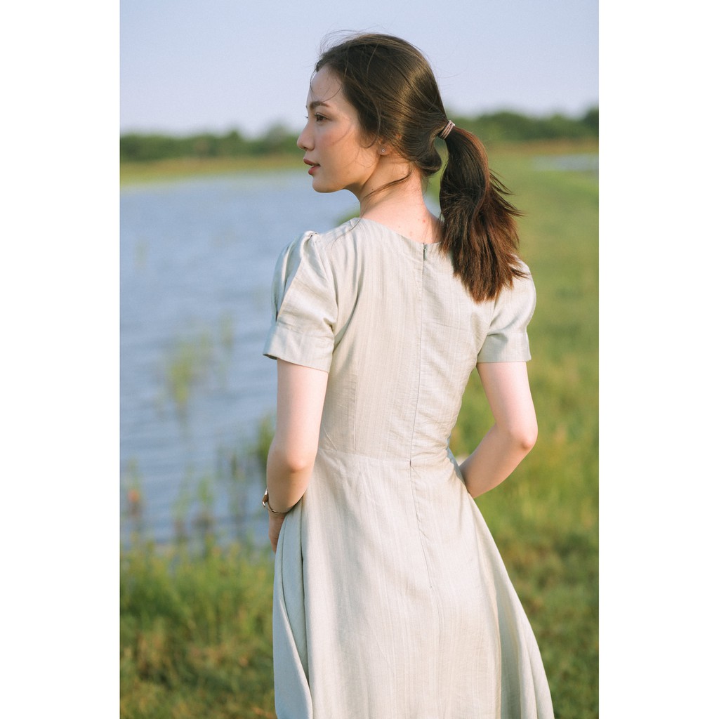 Đầm xòe cổ tròn tơ xước thêu hoa D210536 (xanh mint, hồng) | BigBuy360 - bigbuy360.vn