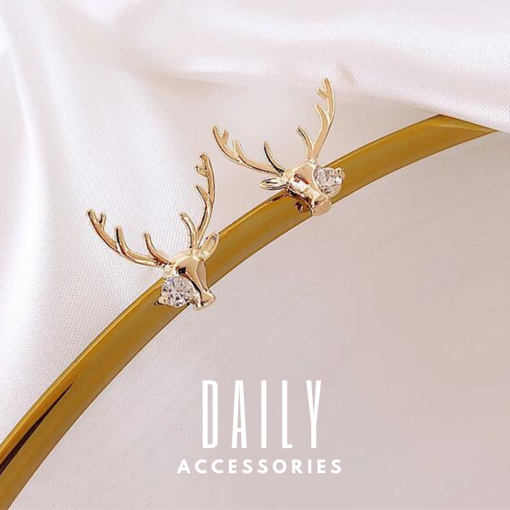 Khuyên tai - Bông tai - Hoa tai bạc 925 Hàn Quốc đính đá hình hươu Daily Accessories